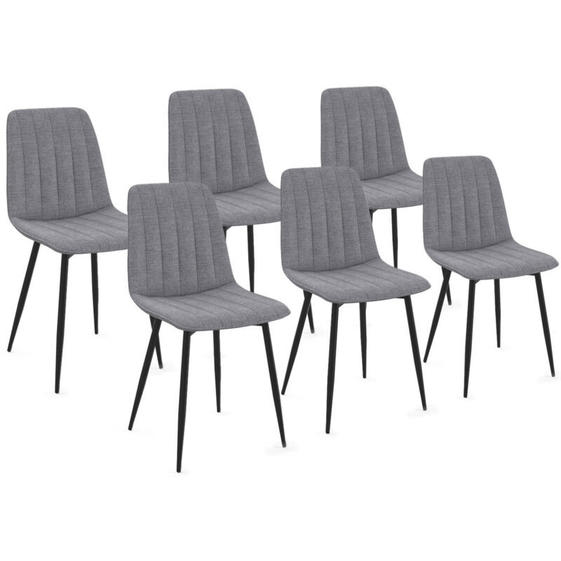 Lot de 6 chaises MIRA en tissu gris clair pour salle à manger