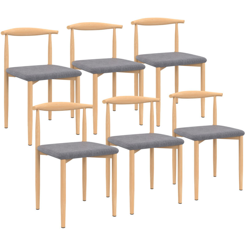Lot de 6 chaises noe en imitation bois et assise en tissu gris clair pour salle à manger