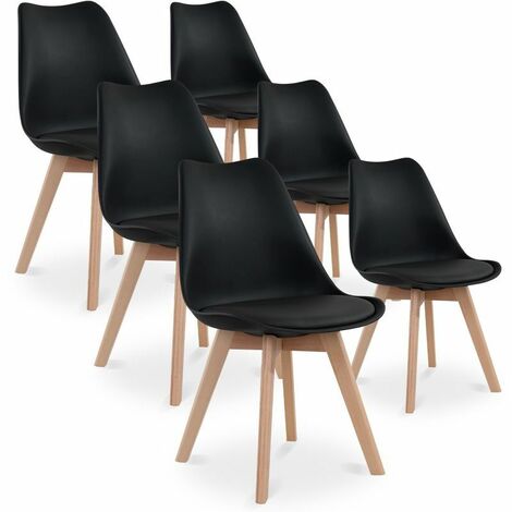 Lot de 6 chaises - Noir - Scandinave - Pieds bois