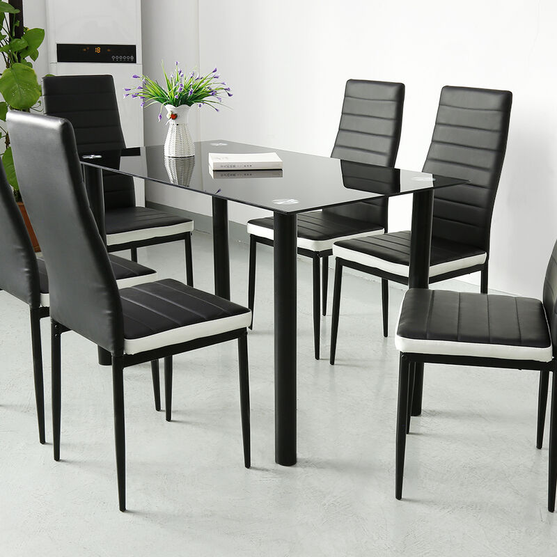 Skecten - Lot de 6 Chaise Cuisine, Chaise de Salle à Manger, Dossier Haut de la Cuisine, Chaise de Salle à Manger Confortable et Durable - Noir Blanc