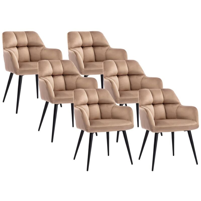 Vente-unique - Lot de 6 chaises avec accoudoirs - Velours et métal - Beige - pega de pascal morabito