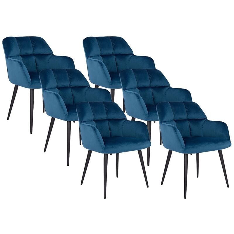 Vente-unique - Lot de 6 chaises avec accoudoirs - Velours et métal - Bleu - pega de pascal morabito
