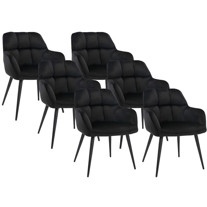Vente-unique - Lot de 6 chaises avec accoudoirs - Velours et métal - Noir - pega de pascal morabito