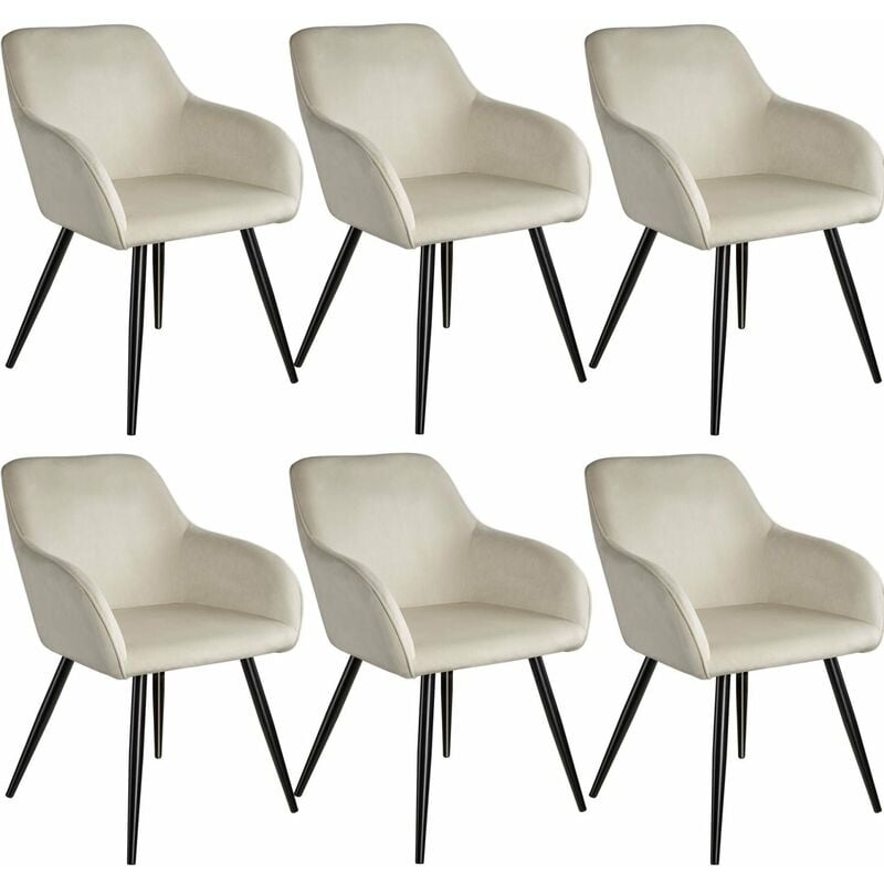 Lot de 6 chaises pieds noir siège de salon cuisine salle à manger design élégant velours beige