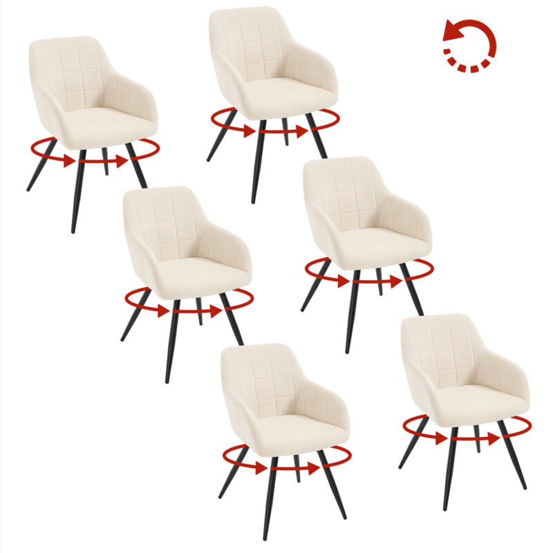 Woltu - Lot de 6 Chaises Pivotante Salle à Manger Fauteuil Salle à Manger en Velours, Pieds en Métal, Beige