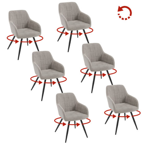 Lot de 6 Chaises Pivotante Salle à Manger WOLTU, Fauteuil Salle à Manger en Velours, Pieds en Métal, Gris Clair