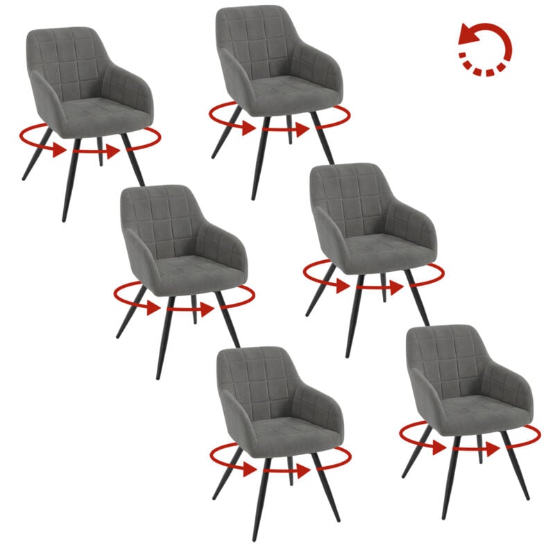 Woltu - Lot de 6 Chaises Pivotante Salle à Manger Fauteuil Salle à Manger en Velours, Pieds en Métal, Gris Foncé