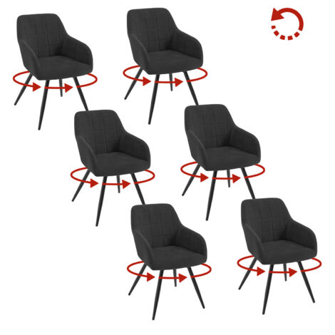 Lot de 6 Chaises Pivotante Salle à Manger WOLTU, Fauteuil Salle à Manger en Velours, Pieds en Métal, Noir