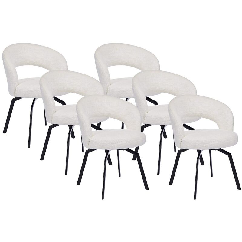Vente-unique - Lot de 6 chaises pivotantes en tissu texturé et métal noir - Crème - mileane