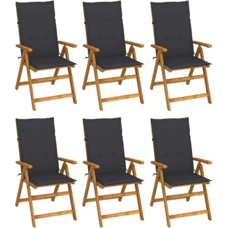 Lot de 6 Chaises pliables de jardin,Fauteuils d'extérieur avec coussins Bois d'acacia -TF65904