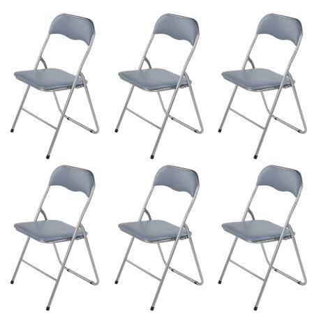 Lot de 6 chaises pliantes en aluminium avec assise rembourrée en PVC gris. Modèle Sevilla