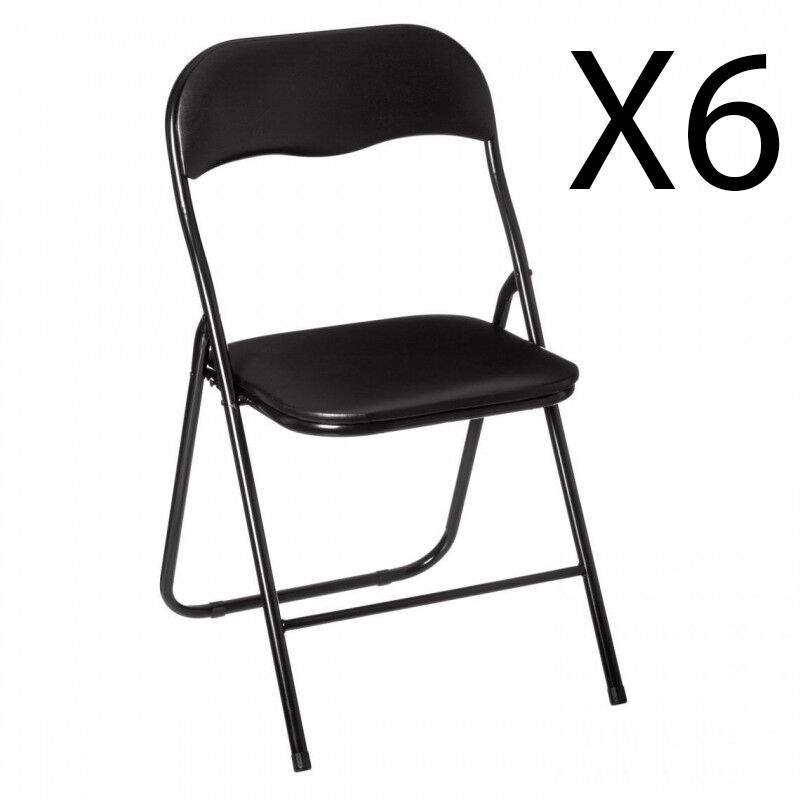 Lot de 6 chaises pliantes en métal coloris noir - Longueur 44 x Profondeur 48 x Hauteur 79 cm Pegane