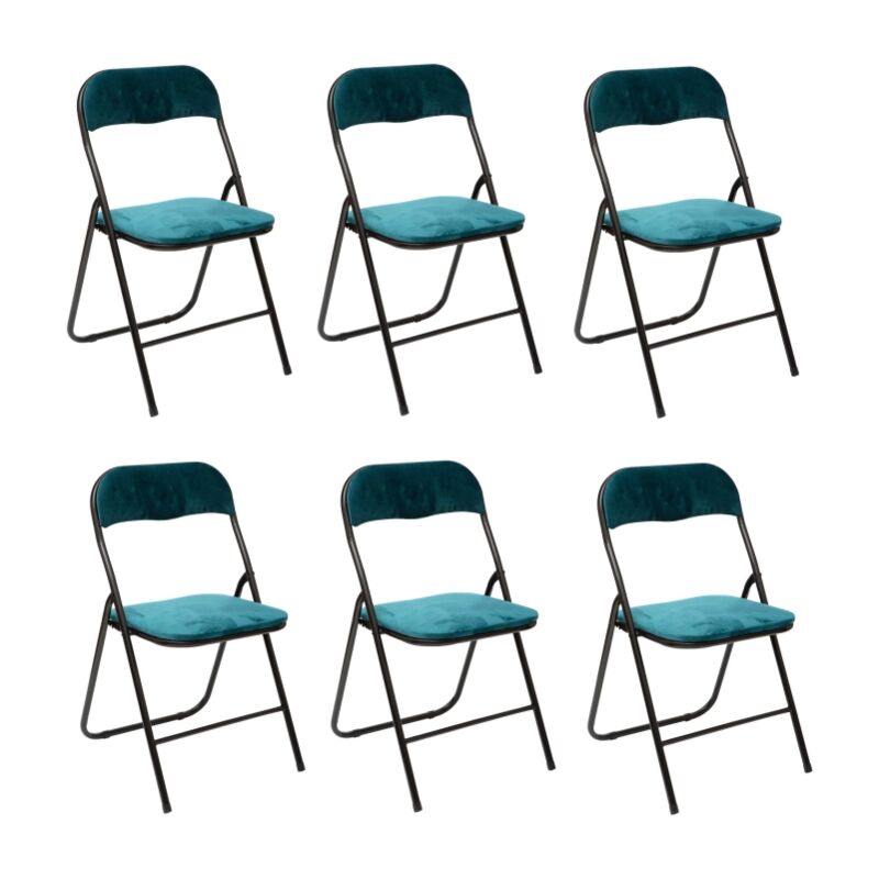 Deconation - Lot de 6 chaises pliantes en velours - Bleu canard - l 44 x p 45 x h 79 cm - Livraison gratuite
