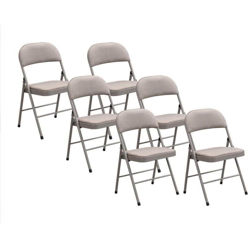 Vente-unique - Lot de 6 chaises pliantes en velours et métal - Taupe - ortensia