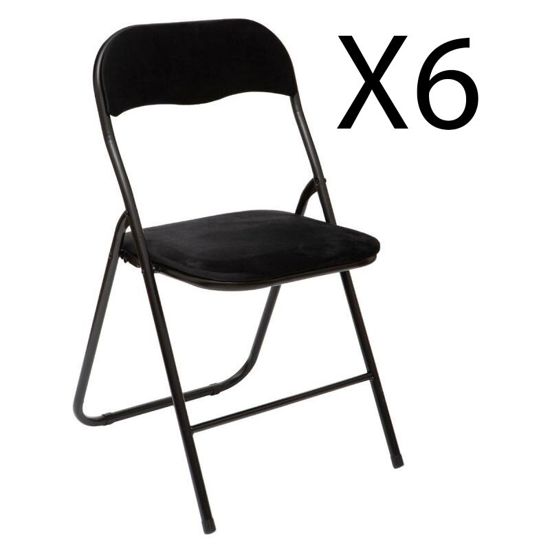 Lot de 6 chaises pliantes en velours et métal coloris noir - Longueur 44 x Profondeur 48 x Hauteur 79 cm Pegane