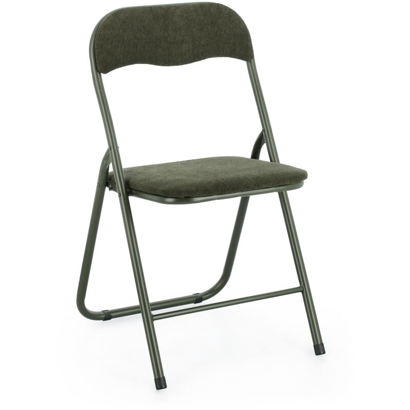 Lot de 6 chaises pliantes KIVA – Assise velours côtelé & pieds en acier-Vert Lot de 6 chaises pliantes KIVA – Assise velours côtelé & pieds en acier-Vert