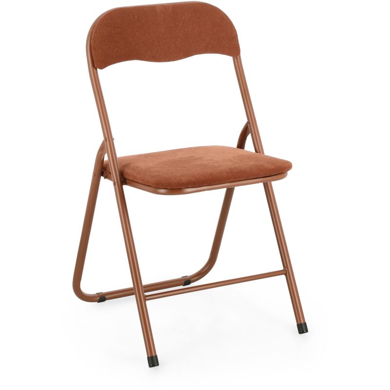 Lot de 6 chaises pliantes KIVA – Assise velours côtelé & pieds en acier-Orange Lot de 6 chaises pliantes KIVA – Assise velours côtelé & pieds en acier-Orange
