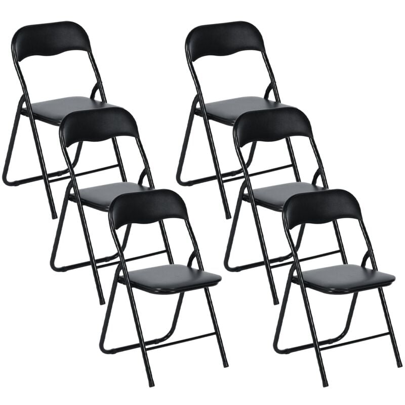 Lot de 6 Chaises Pliantes Noires en Coussin de siège en pu et pieds en métal Style Industriel