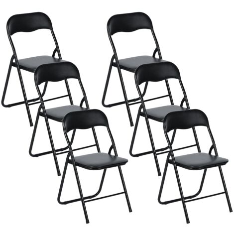 Lot de 6 Chaises Pliantes Noires en Coussin de siège en PU et pieds en métal Style Industriel