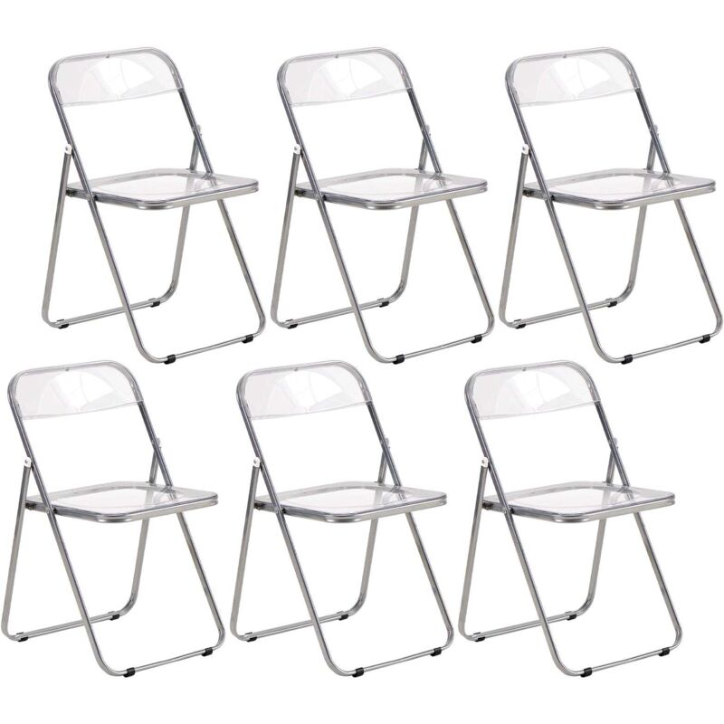 Lot de 6 Chaises Pliantes Transparentes avec Pieds en Métal, Style Classique, Pour Salon, Salle à Manger, Chambre, 43x38x75 cm