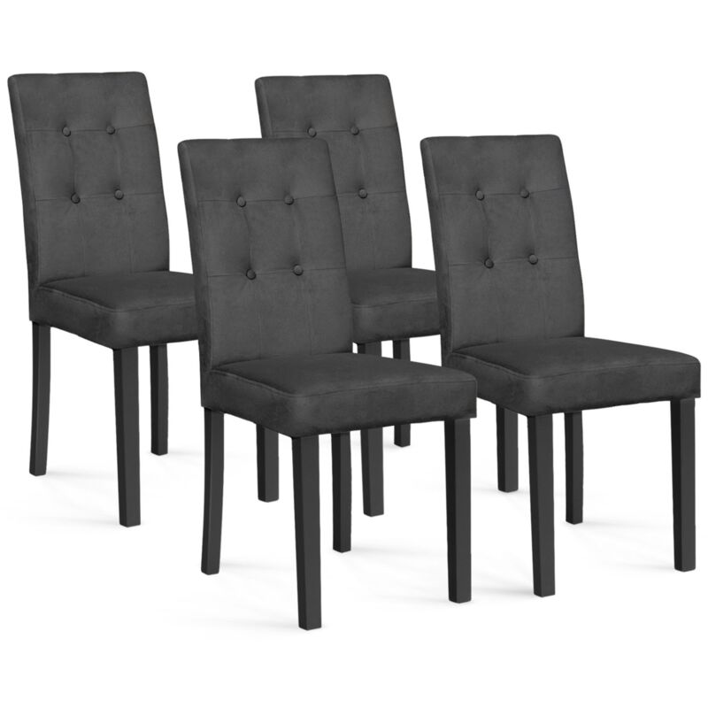 Lot de 4 chaises polga capitonnées en velours gris pieds noirs