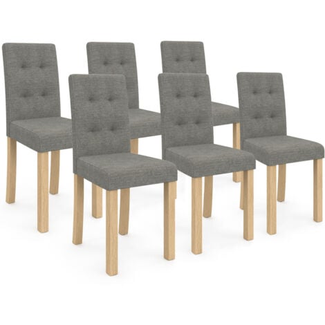 IDMARKET Lot de 6 chaises POLGA capitonnées grises pour salle à manger