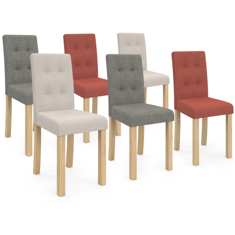 Lot de 6 chaises POLGA capitonnées mix color gris, terracotta et beige
