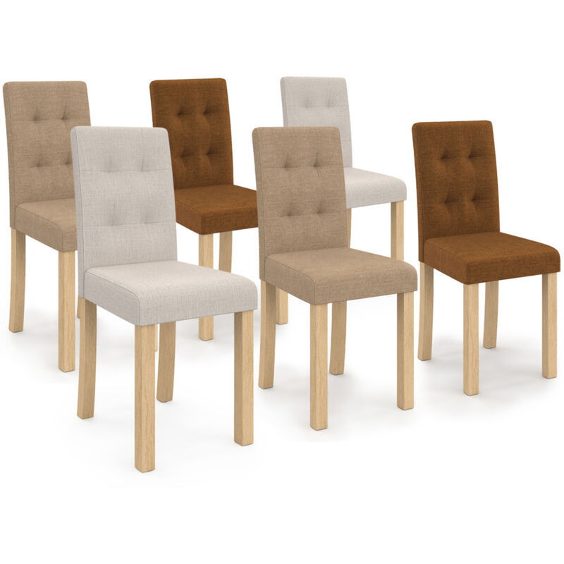 Lot de 6 chaises POLGA capitonnées mix color taupe, beige et marron
