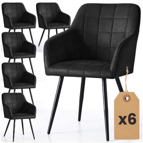 Lot de 6 Chaises rembourrées à surpiqûres carrées LUXANO Noir pieds noirs