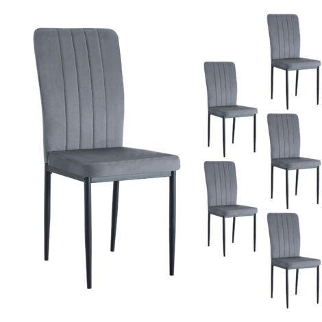 Lot de 6 chaises repas 41,5x52,5x94 cm en velours gris clair - MAGDA