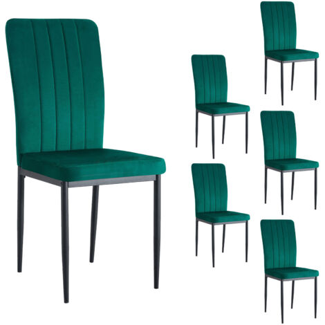 Lot de 6 chaises repas 41,5x52,5x94 cm en velours vert foncé - MAGDA