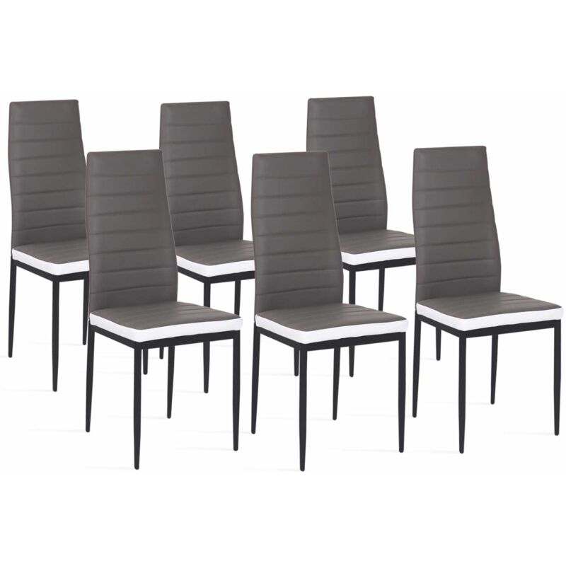 Lot de 6 chaises romane grises bandeau blanc pour salle à manger