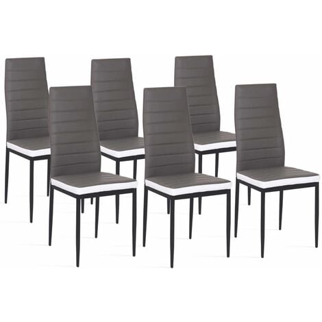 Lot de 6 chaises ROMANE grises bandeau blanc pour salle à manger - Gris