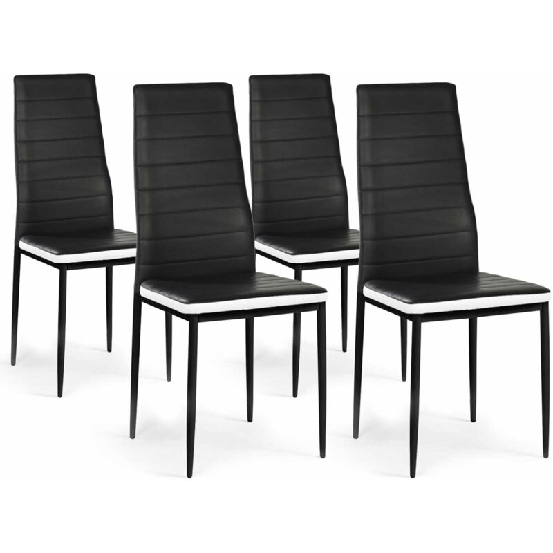 Lot de 4 chaises romane noires bandeau blanc pour salle à manger