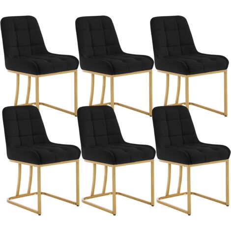 Lot de 6 Chaises Salle à Manger en Velours WOLTU, Chaise Cuisine , Chaise Salon, Chaise Coiffeuse , 38 x 39 x 84 cm, Noir