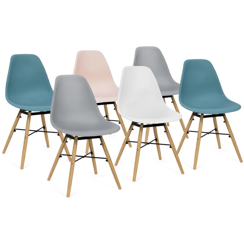 Lot de 6 chaises sandra mix color pastel rose, blanc, gris clair x2, bleu x2