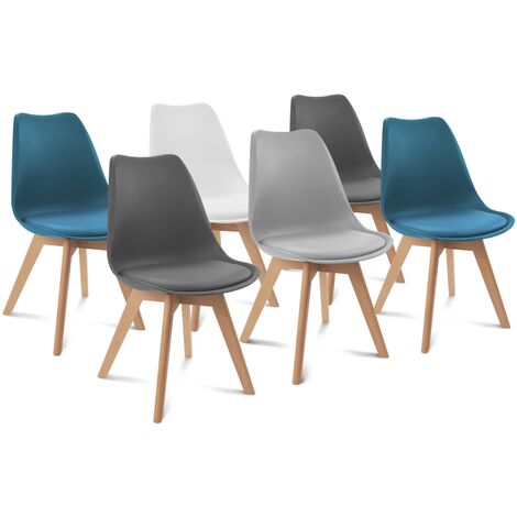 main image of "Lot de 6 chaises SARA mix color blanc, gris clair, bleu canard x2, gris foncé x2"