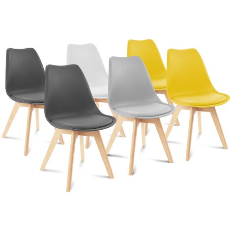 Lot de 6 chaises SARA mix color gris clair, blanc, gris foncé x2, jaune x2 - Multicolore
