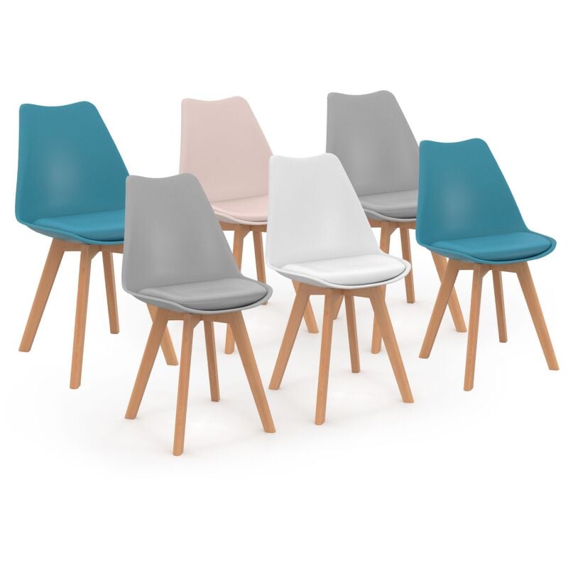 Idmarket - Lot de 6 chaises scandinaves sara - Mix color pastel - Rose - Blanc - Gris clair x2 - Bleu x2 - Multicolore