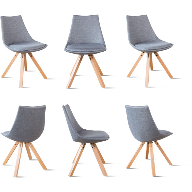 Lot de 6 chaises scandinaves grises en tissu - Minsk