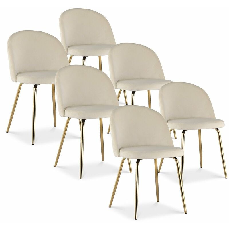 Intensedeco - Lot de 6 chaises Cecilia velours Beige pieds or