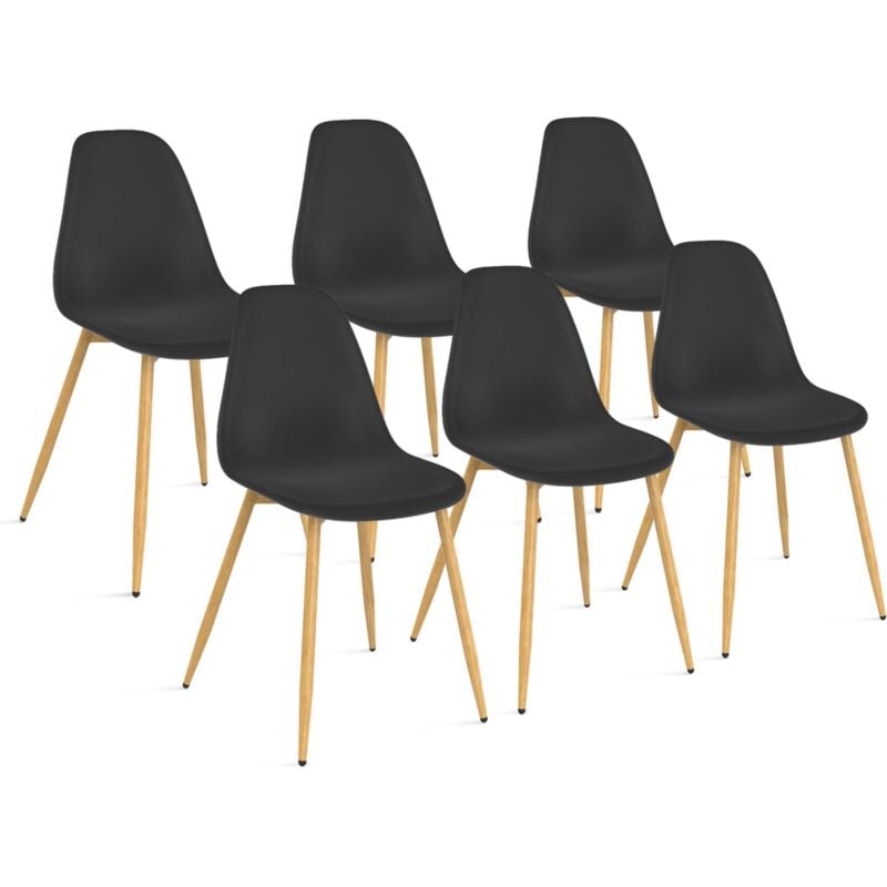 Lot de 6 chaises scandinaves DANI noires pour salle à manger