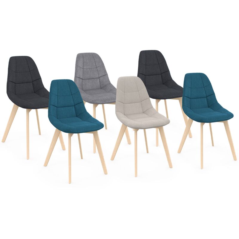 Lot de 6 chaises scandinaves gaby mix color beige, gris clair, bleu canard x2, gris foncé x2 en tissu