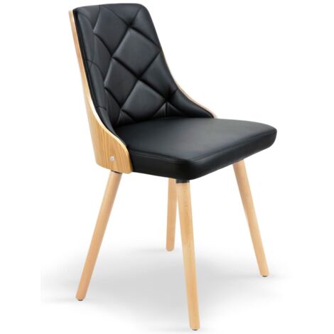 Lot De 6 Chaises Salle à Manger Scandinaves Noires - Ergonomiques Pieds Bois Massif Et Coussin Mousse