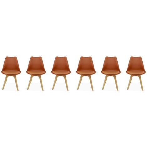 Lot de 6 chaises scandinaves. pieds bois de hêtre. chaises 1 place. terracotta
