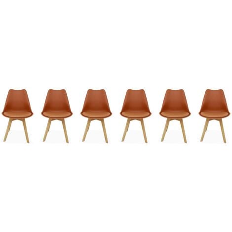 Lot de 6 chaises scandinaves, pieds bois de hêtre, chaises 1 place, terracotta