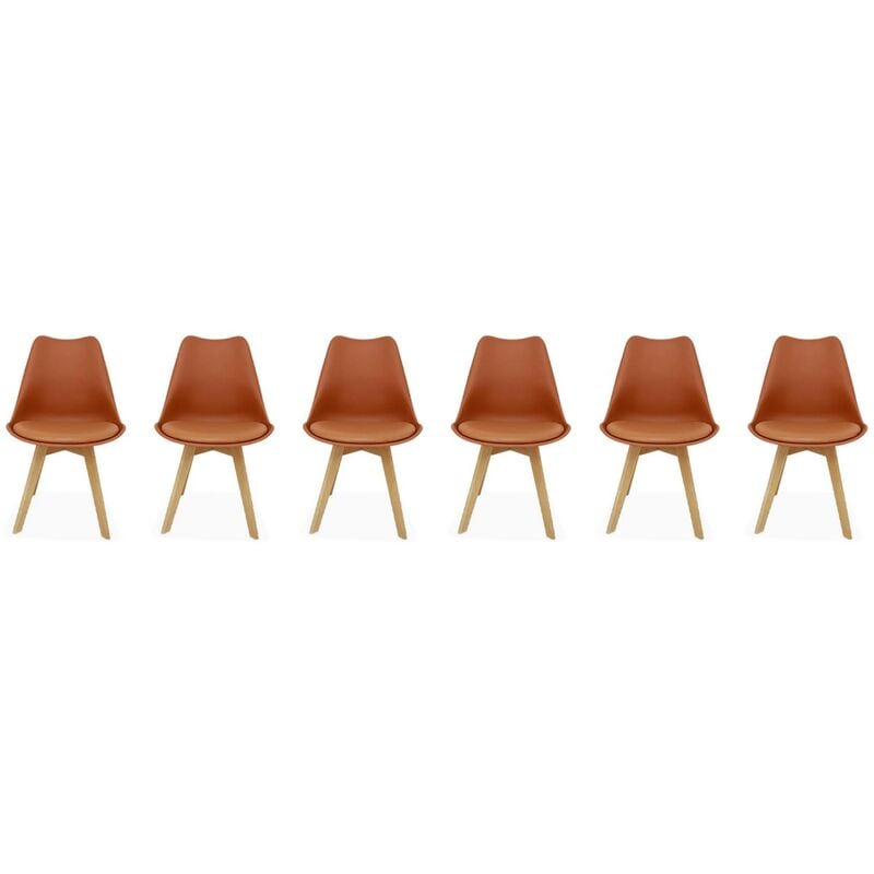 Lot de 6 chaises scandinaves. pieds bois de hêtre. chaises 1 place. terracotta