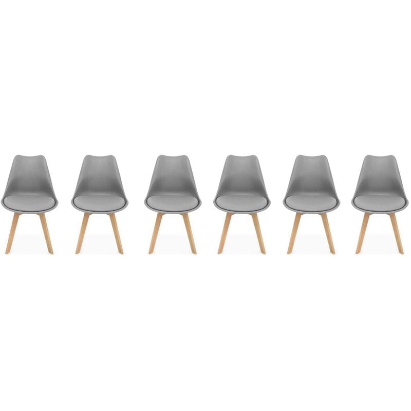 Lot de 6 chaises scandinaves. pieds bois de hêtre. chaises 1 place. gris