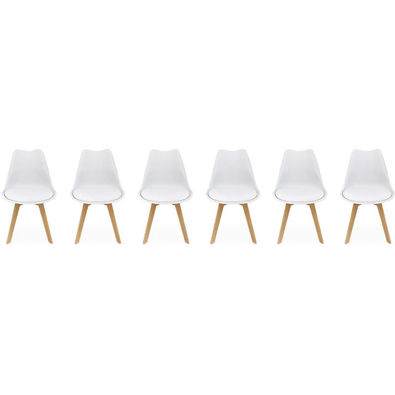 Sweeek - Lot de 6 chaises scandinaves. pieds bois de hêtre. chaises 1 place. blancs