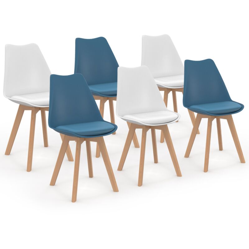 Idmarket - Lot de 6 chaises scandinaves sara mix color bleu canard x3 et blanc x3